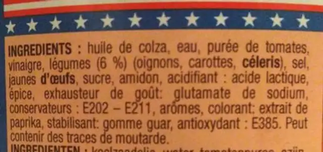 Sauce Américaine ingredients label
