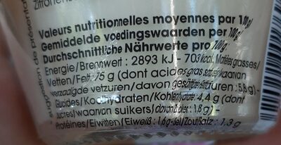 Grand-mère Aïoli Knoflook nutrition facts table