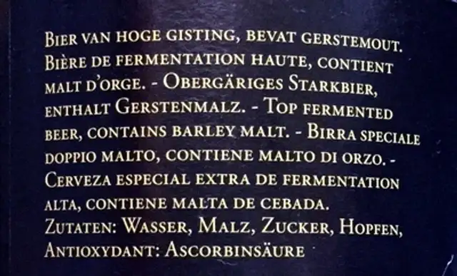 Cuvée du Chateau 2012 ingredients label