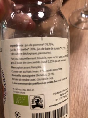 Jus pomme rhubarbe ingredients label