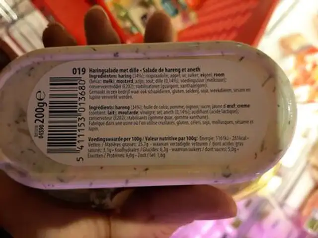 Hareng à l'aneth ingredients label
