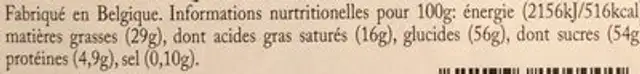 Boite luxe pralines nutrition facts table