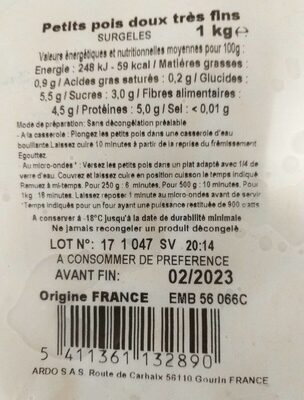 Petits pois doux très fins