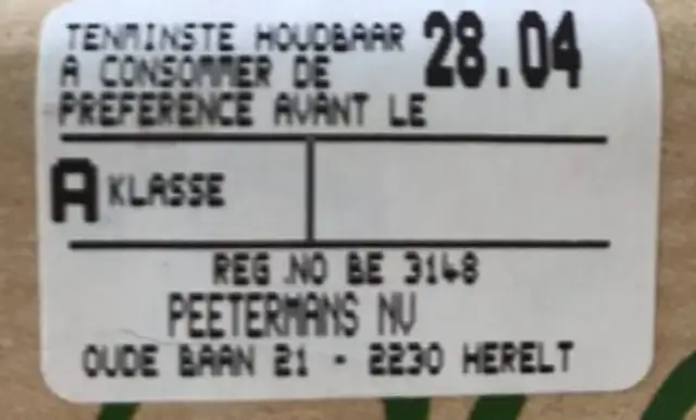 Oeufs bio peetermans ingredients label