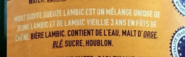 Gueuze Lambic ingredients label