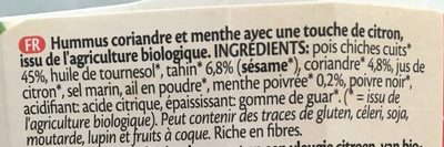 Hummus ingredients label