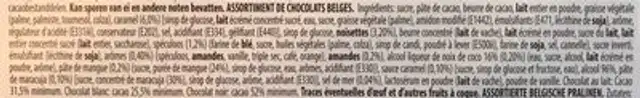 Assortiment de chocolats belges ingredients label