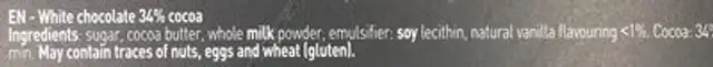 Tablette Blanc d'exception ingredients label