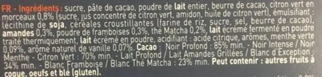 Collection ingredients label