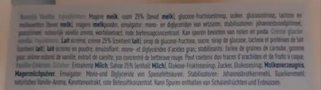 ijsboerke vanille ingredients label