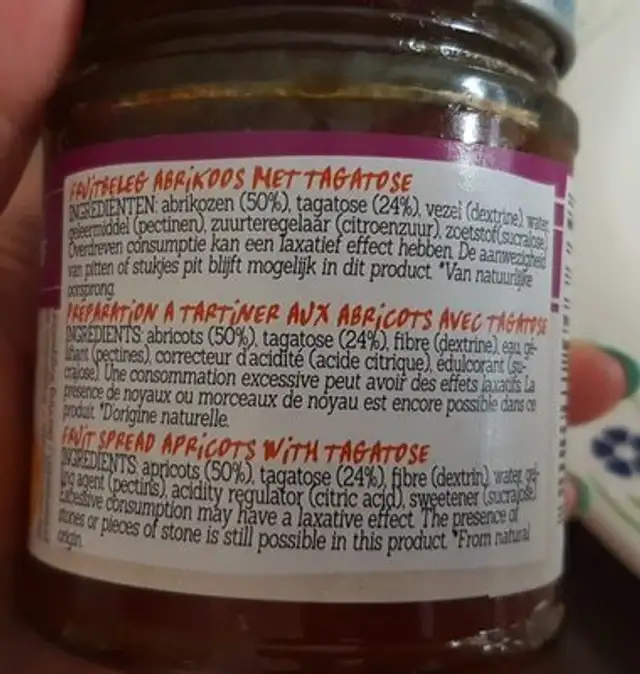 Damhert Tagatose Confiture Abrikoos ingredients label