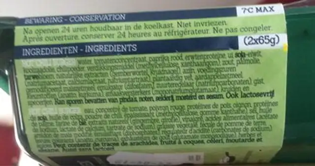 Chiliburger ingredients label