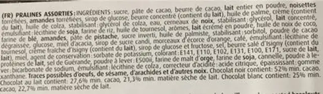 Chocolat belge ingredients label