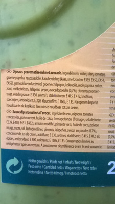 Dip Guacamole Style ingredients label