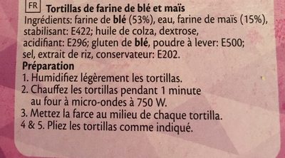 Poco Loco Wraps Original ingredients label