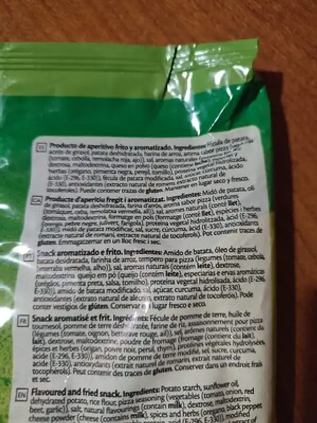 letters with pizza Flavour ingredients label