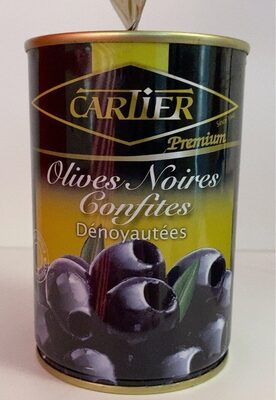 Olives noires confites denoyautées front packaging