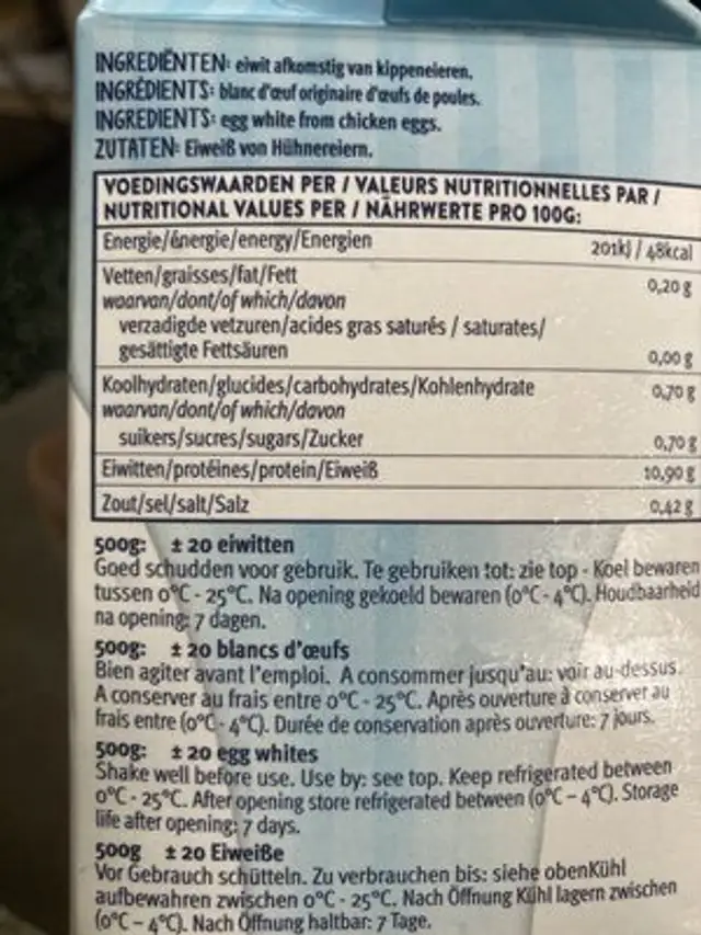 Eiwit Blanc d'oeuf / egg whites / Eiweissen ingredients label
