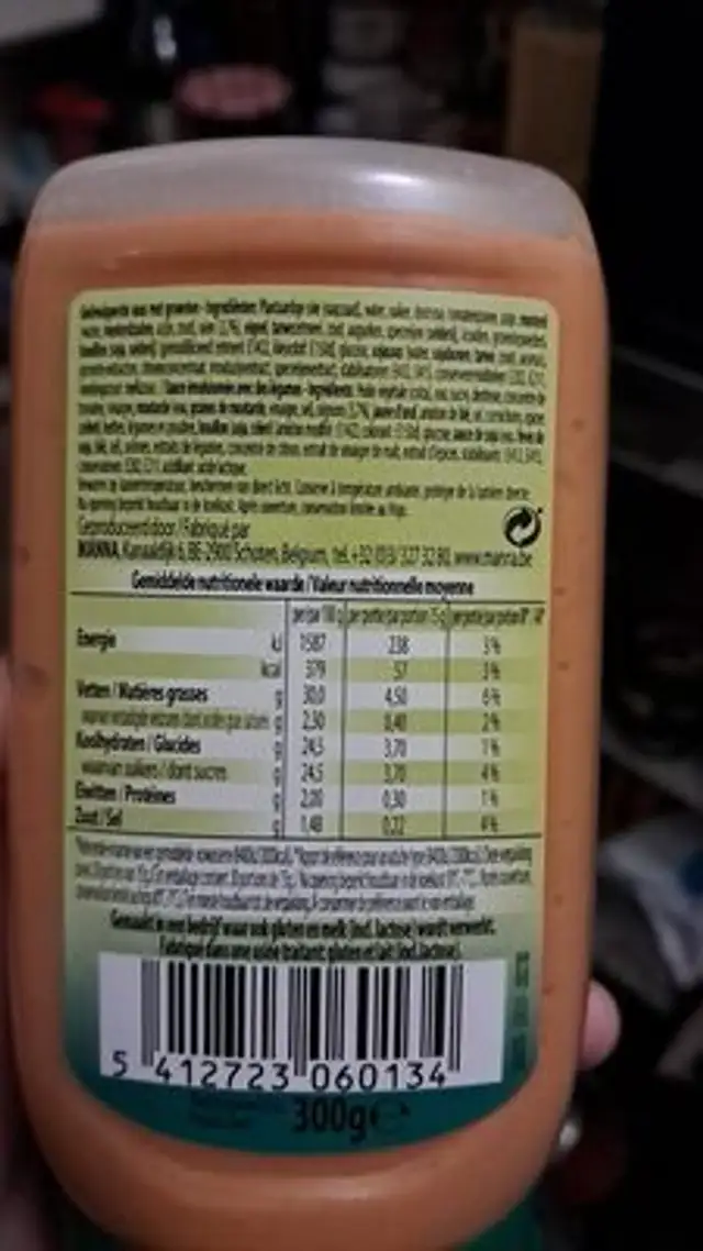 Sauce snack mammouth ingredients label