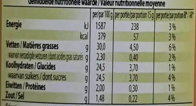 Sauce snack mammouth nutrition facts table