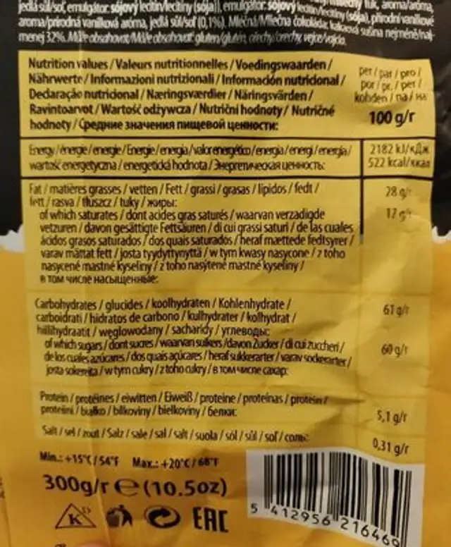 Chocolat - Caramel & Sea salt nutrition facts table