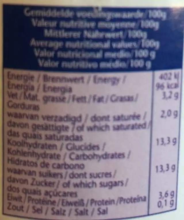 Pur natur ingredients label