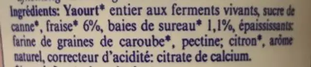Yaourt aux fraises ingredients label