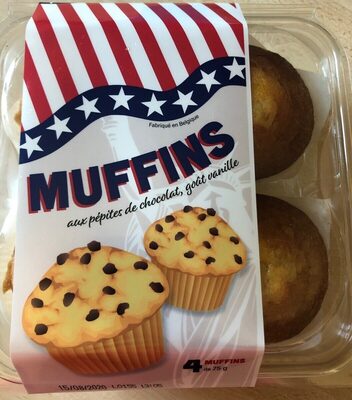 Muffins aux pepites de chocolat, goût vanille front packaging