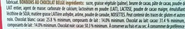 Chocolats Heart ingredients label