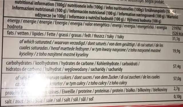 Chocolats Heart nutrition facts table