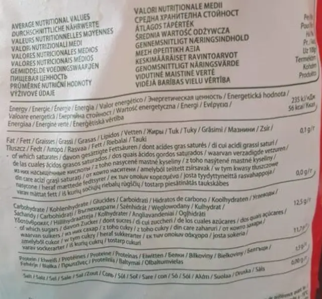 smoothie mix nutrition facts table