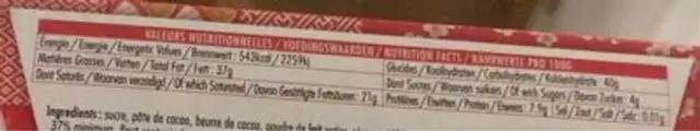 Chocolat au lait sésame nutrition facts table