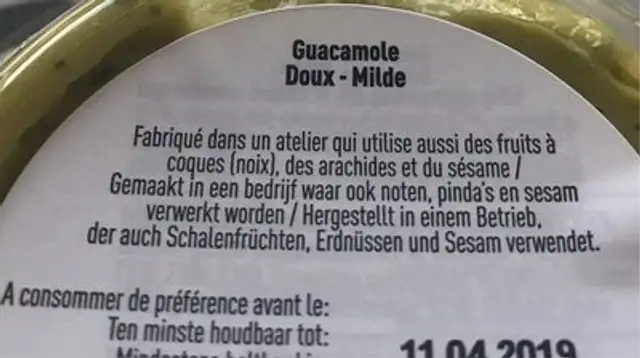 Guacamole jalapeno & coriandre ingredients label