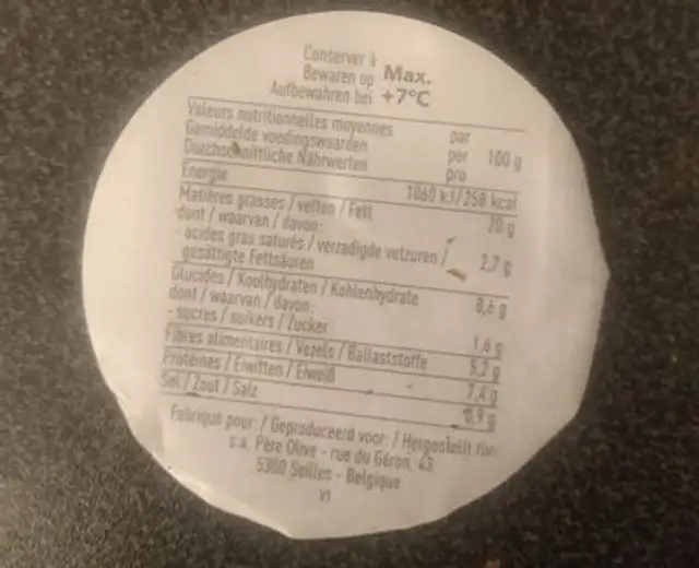 Hummus piquant nutrition facts table