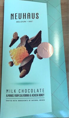 Milk chocolate almonds california & acacia honey front packaging