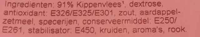 kip boterhamworst ingredients label