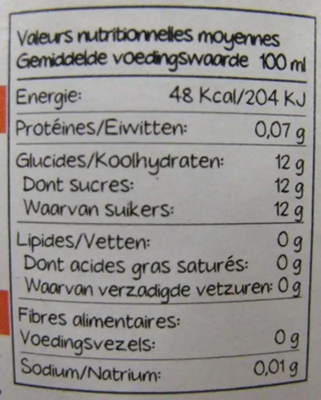 Bionina - Boisson gazeuse au jus d'orange nutrition facts table