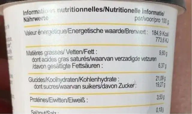 Crème glacée Vanille nutrition facts table