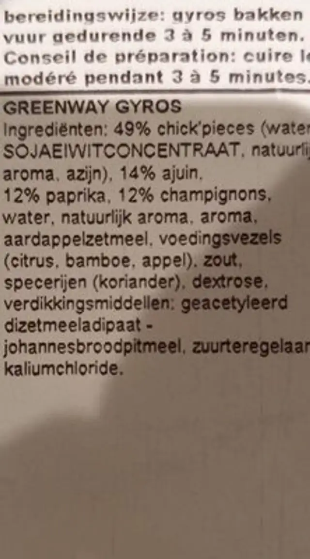 Gyros nutrition facts table