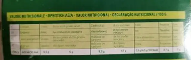 Kiwi Zespri Green nutrition facts table
