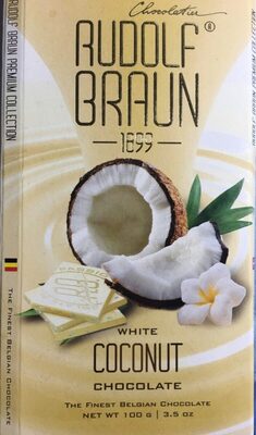 White coconut chocolate front packaging