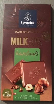 Tablette chocolat lait 30%