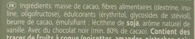 Dark chocolate Reduced sugars ingredients label