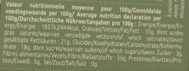 Dark chocolate Reduced sugars nutrition facts table