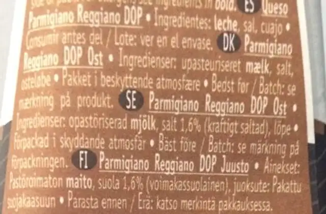 Michelangelo Parmigiano Reggiano 30md 150g ingredients label