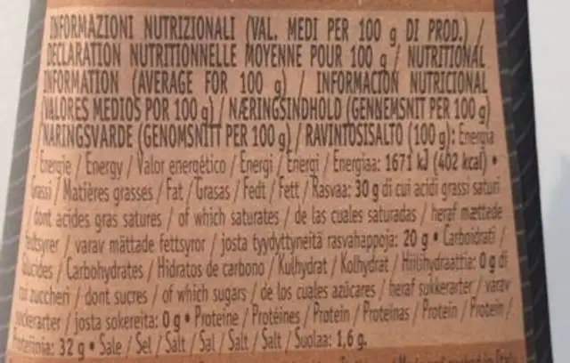 Michelangelo Parmigiano Reggiano 30md 150g nutrition facts table