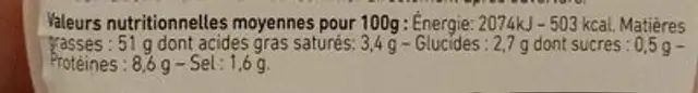 Tarama nutrition facts table