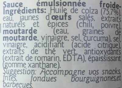 Sauce Samourai ingredients label