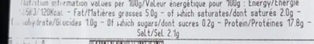 Chicken bacon slices nutrition facts table