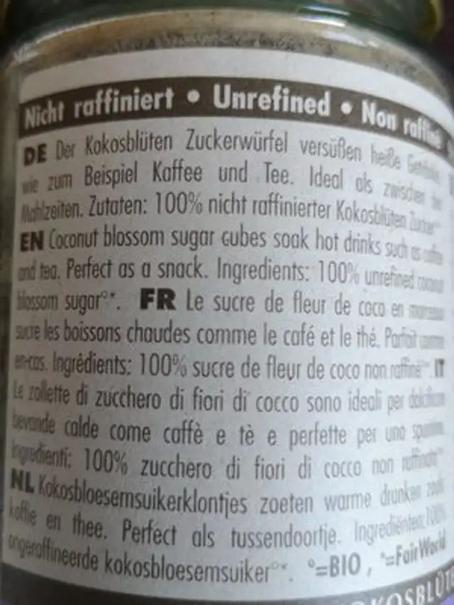 Epicerie / Epicerie Sucrée / Edulcorants Naturels ingredients label